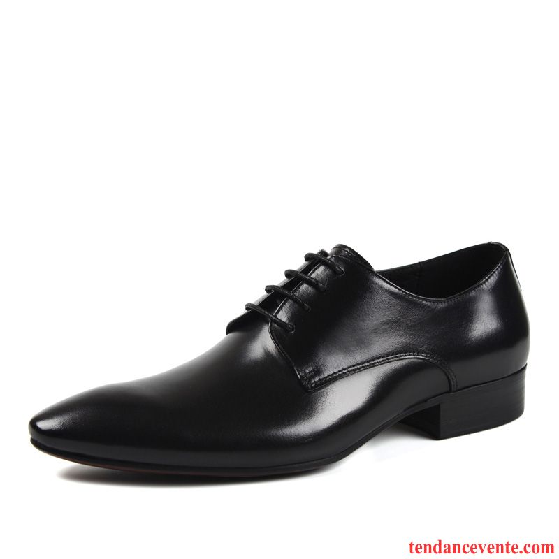 Derbies Cuir Homme Noir Homme Cuir Véritable Angleterre Entreprise Pointe Pointue Laçage Chaussures De Mariage Respirant Tendance Noir Vente