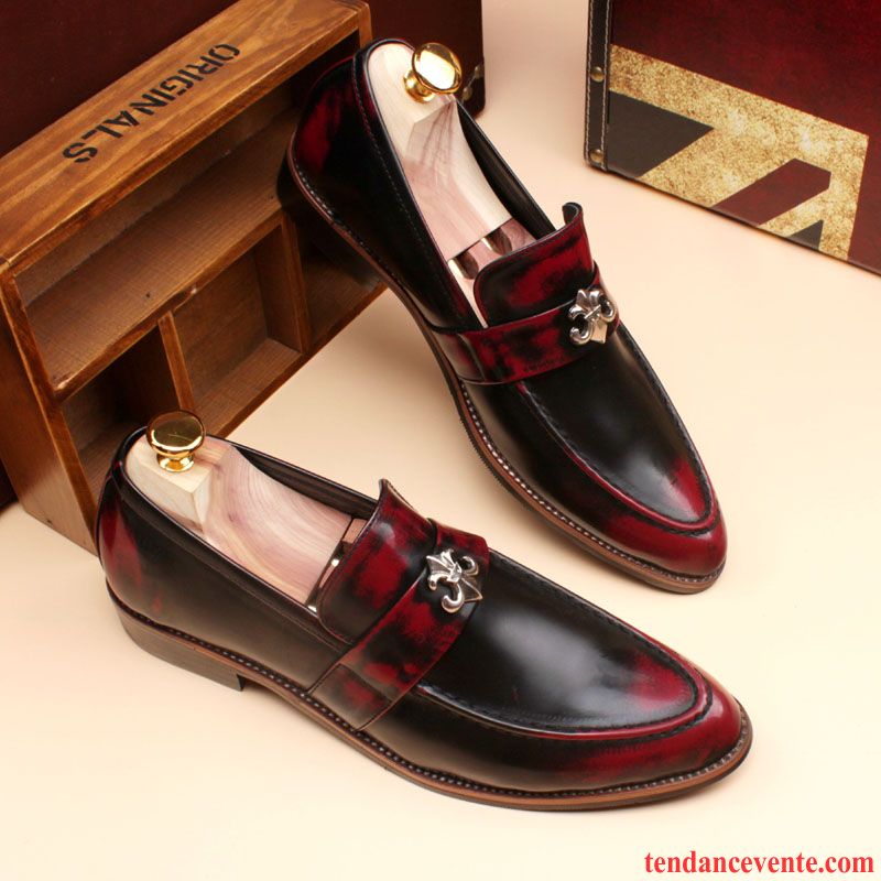 Derbies Cuir Noires Plates Pompon Homme Mode Décontractée Jeunesse Tendance Pointe Pointue L'automne Angleterre Marron