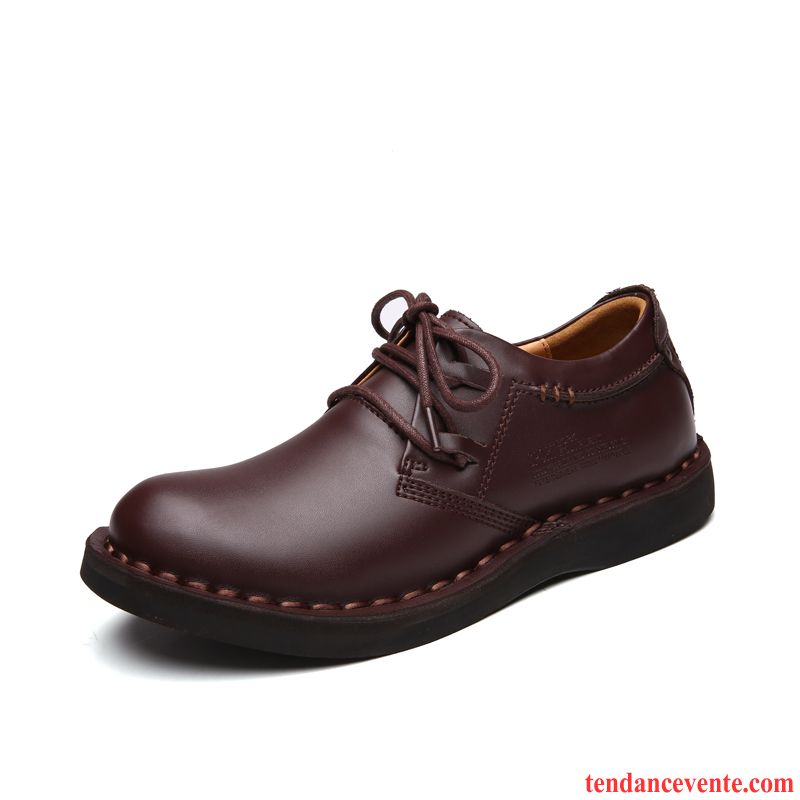 Derbies De Cuir Pour Homme L'automne Cuir Véritable Entreprise Décontractée Bureau Laçage Homme Basse Rouge Semelle Épaisse De Plein Air Gros Gris Pas Cher