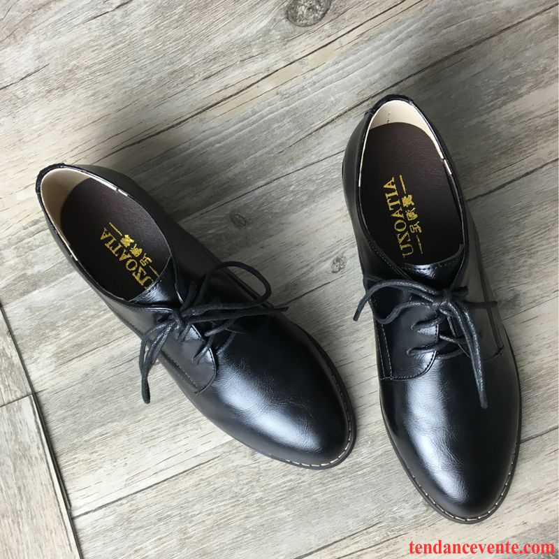 Derbies Femme Talon Étudiant Angleterre Rétro Flats Taillissime Vent D'université Femme Épais Noir Pas Cher