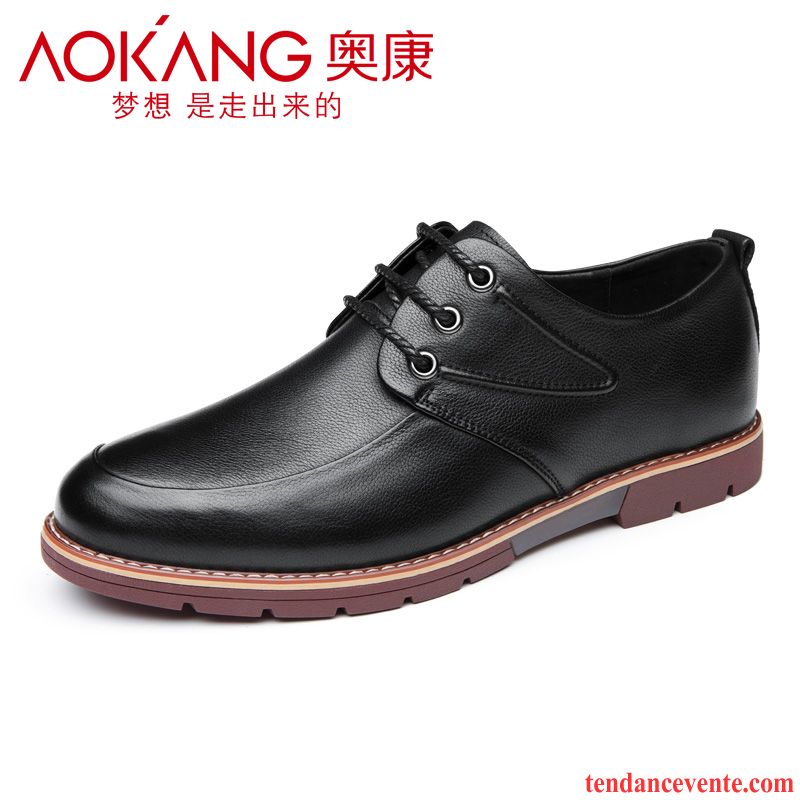 Derbies Homme A Talon Angleterre Bout Rond Décontractée Homme Respirant Basse Cuir Véritable Porter Entreprise Laçage Soldes