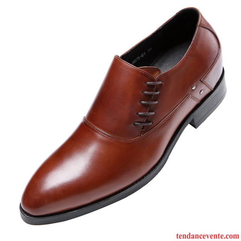 Derbies Homme Angleterre Cuir Véritable Augmenté Tendance Pointe Pointue Semelle Épaisse Marron