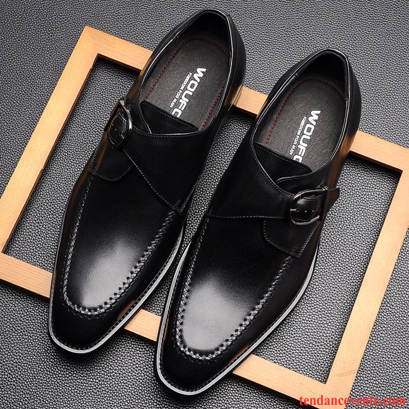 Derbies Homme Angleterre Mode Jeunesse Décontractée Cuir Véritable Tendance Noir