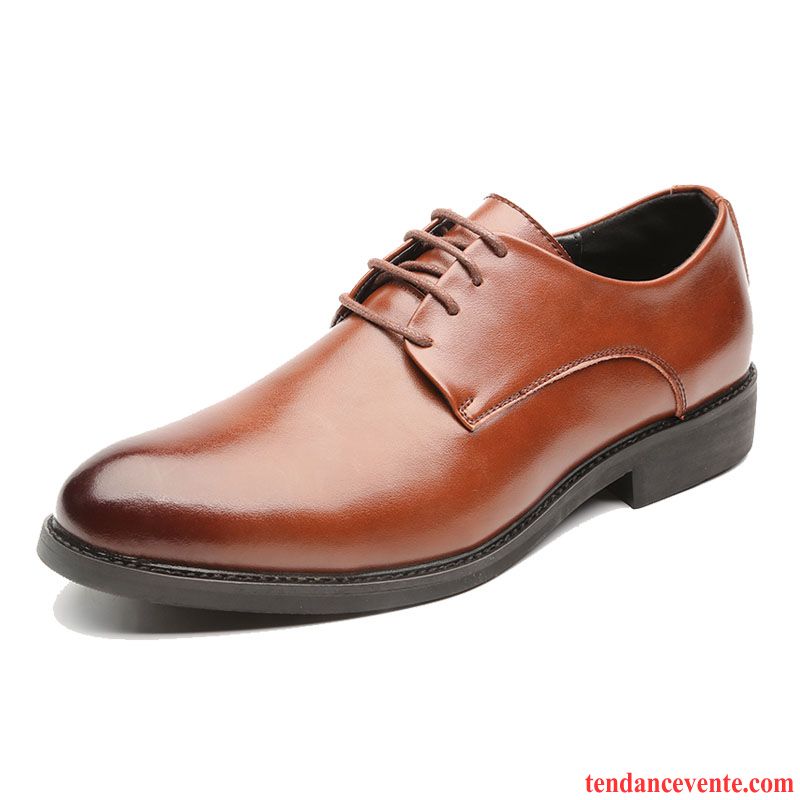 Derbies Homme Angleterre Pointe Pointue Augmenté Chaussures De Mariage Décontractée Jeunesse Marron