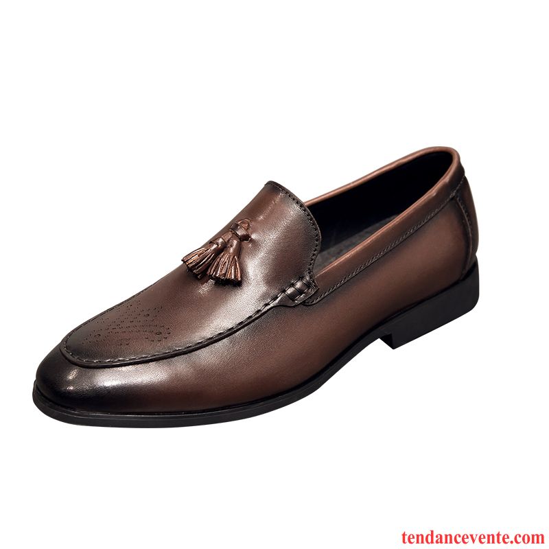 Derbies Homme Cuir Pompon Pointe Pointue Tous Les Assortis Tendance Décontractée Brun