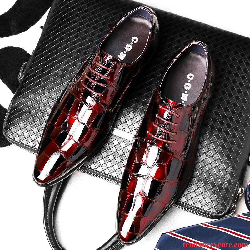 Derbies Homme Cuir Talon Fleur Pointe Pointue Cuir Verni Rouge Laçage Cuir Véritable Homme Tendance Entreprise En Cuir Chaussures De Mariage Chameau Pas Cher