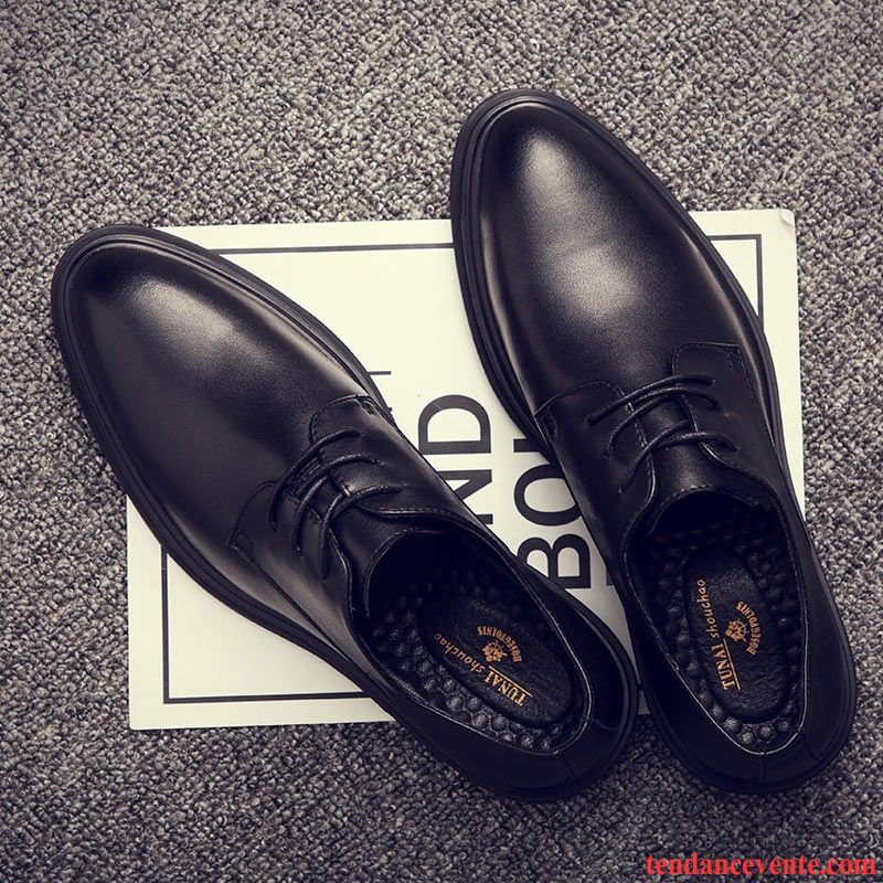 Derbies Homme Cuir Véritable Angleterre Respirant Entreprise Tendance Augmenté Noir