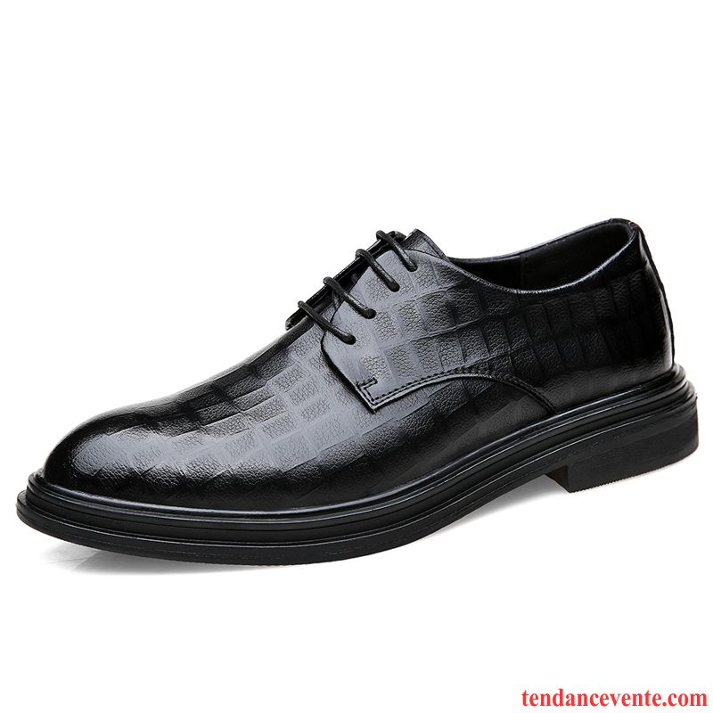 Derbies Homme Cuir Véritable Augmenté Printemps Entreprise Décontractée Pointe Pointue Noir