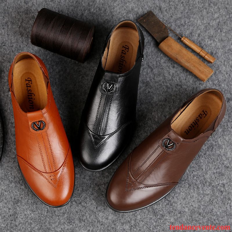 Derbies Homme Cuir Véritable Décontractée Angleterre Printemps Paresseux Entreprise Noir