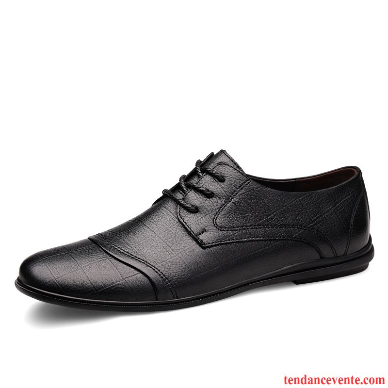 Derbies Homme Cuir Véritable Laçage Fleur En Cuir Entreprise Printemps Noir