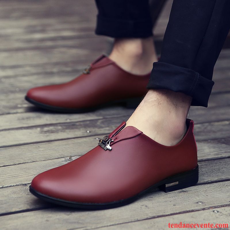 Derbies Homme Décontractée Entreprise Slip-on Angleterre Pointe Pointue Cuir Véritable Rouge