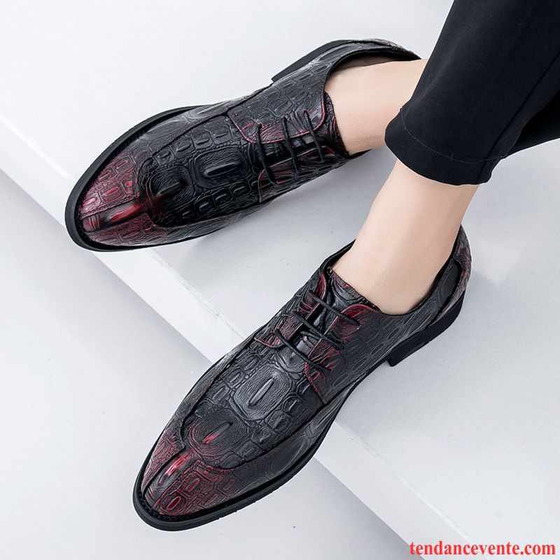 Derbies Homme Décontractée Tendance Angleterre Entreprise Crocodile Augmenté Bordeaux Noir