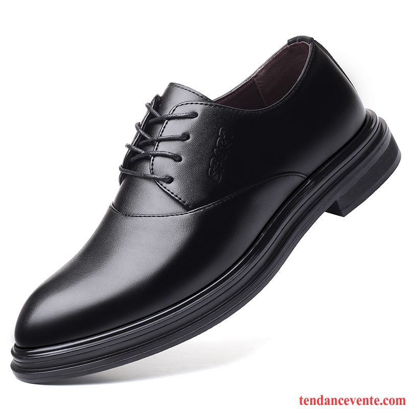 Derbies Homme Entreprise Tendance Augmenté Pointe Pointue Cuir Véritable Beau Noir