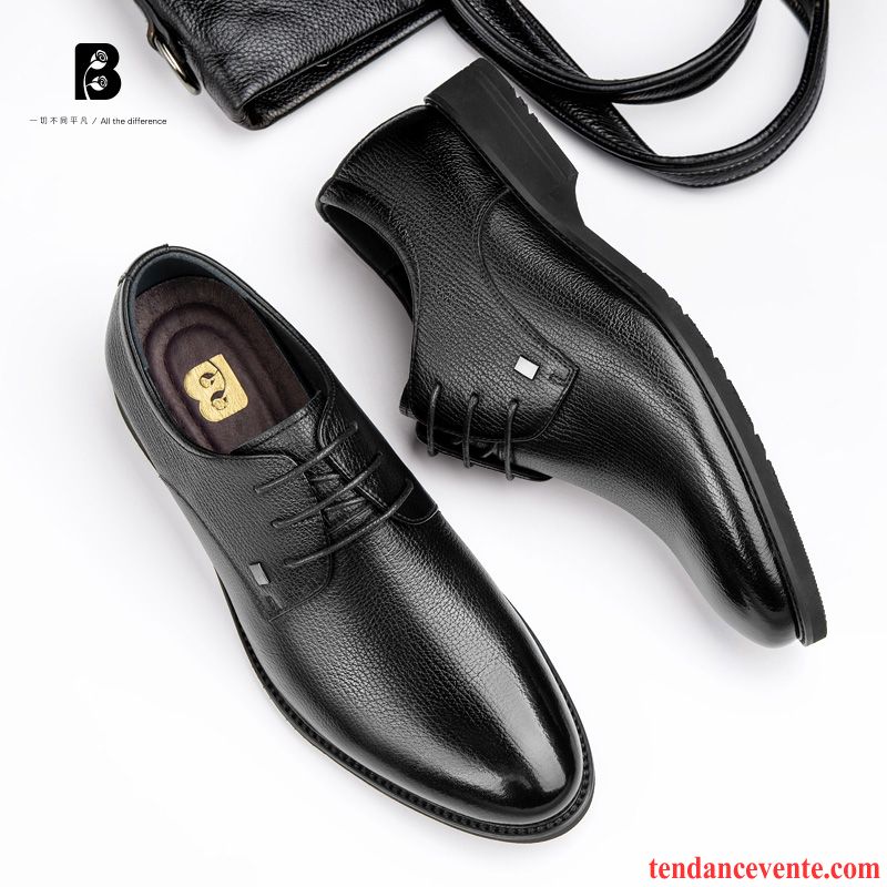 Derbies Homme Fête Cuir Véritable Pointe Pointue Angleterre Jeunesse Entreprise Noir