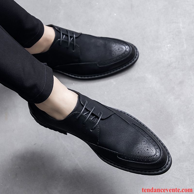 Derbies Homme Jeunesse Angleterre Décontractée Fleur Cuir Véritable Entreprise Noir