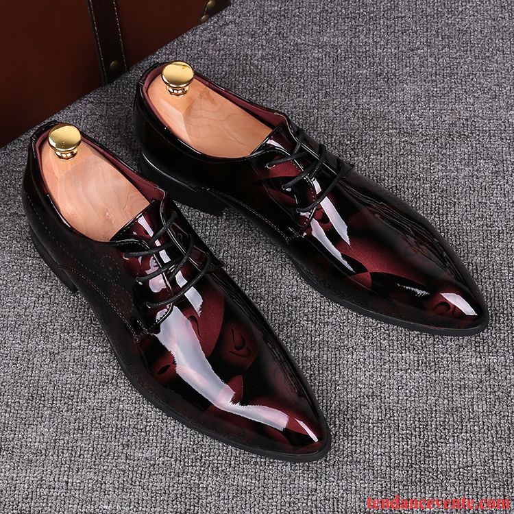 Derbies Homme Jeunesse Chaussures De Mariage Angleterre En Cuir Tendance Personnalité Rouge