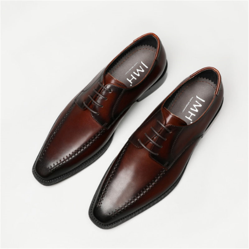 Derbies Homme Laçage Printemps Cuir Véritable À La Mode Été Gros Marron