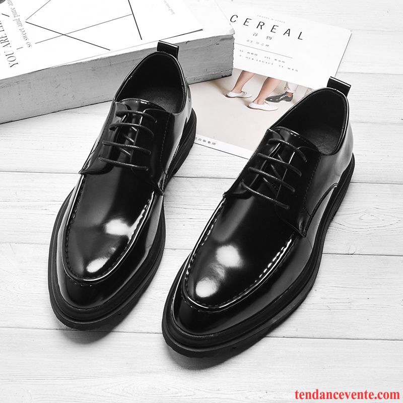 Derbies Homme Paillette Cuir Véritable L'automne Cuir Verni Augmenté Laçage Noir