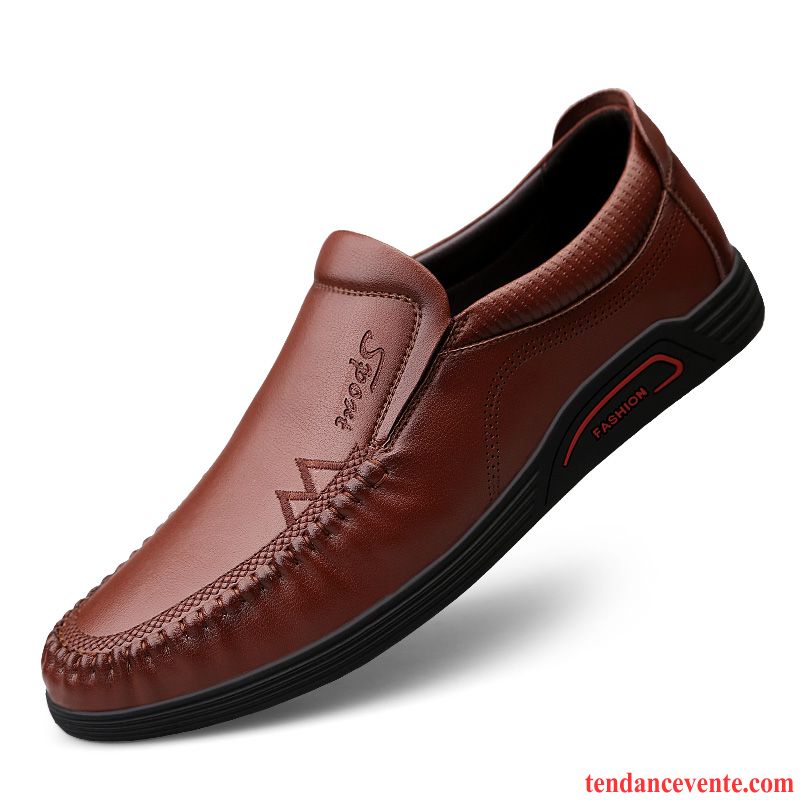 Derbies Homme Paresseux Entreprise Slip-on En Cuir Cuir Véritable Printemps Marron