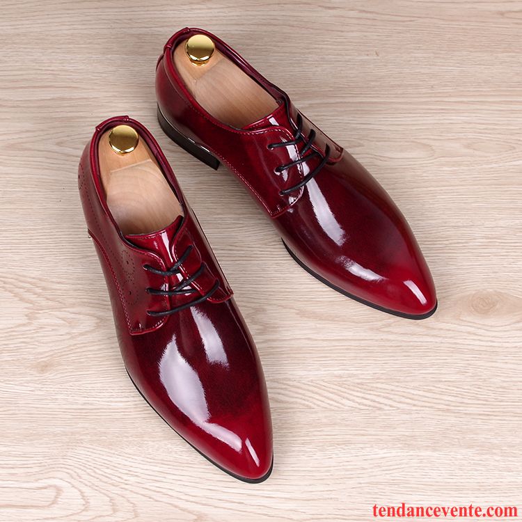 Derbies Homme Personnalité Pointe Pointue Cuir Verni Plus De Velours Tendance Angleterre Rouge