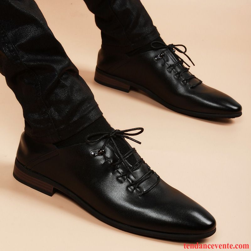 Derbies Homme Printemps Cuir Véritable Entreprise Augmenté Jeunesse En Cuir Noir