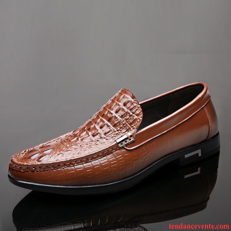 Derbies Homme Respirant Crocodile Décontractée Cuir Véritable Tendance Entreprise Marron