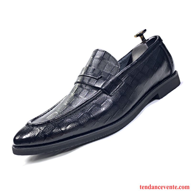 Derbies Homme Slip-on Été Cuir Véritable Angleterre Augmenté Décontractée Noir