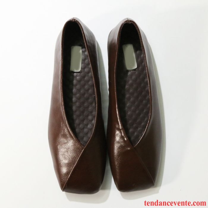 Derbies Noir Et Blanc Tête Carrée Femme Plates Semelle Doux Paresseux Rétro Vert