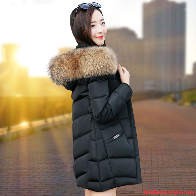 Doudoune Duvet Femme Pas Cher Longue Vêtements D'hiver Pardessus Renforcé Mince Femme Raton Laveur Col De Fourrure Slim Pérou