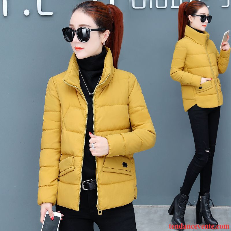 Doudoune Femme Avec Col Fourrure Court Matelassé L'automne Pardessus Col Mandarin Renforcé Hiver Baggy Matelassée Jaune Femme Manteau En Coton Pas Cher