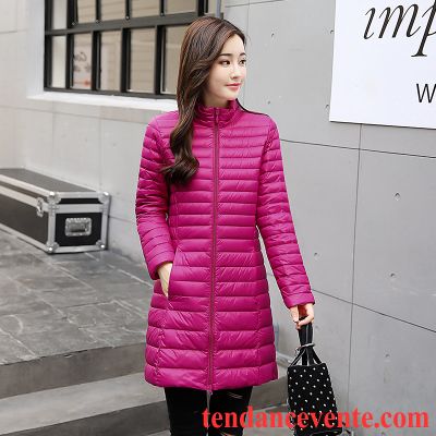 Doudoune Femme Courte Capuche Fourrure Chauds Longue Col Mandarin L'automne Rouge Femme Hiver Lumière Slim Pardessus