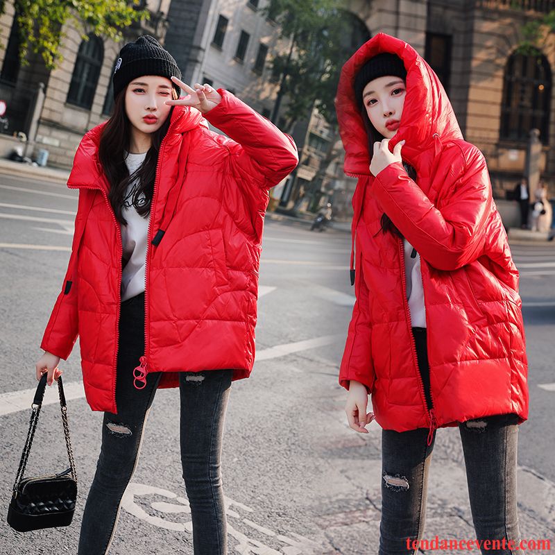 Doudoune Femme Mince Mode Baggy Capuche Confortable Lettre Rouge