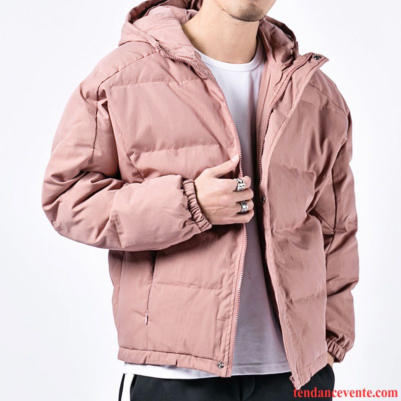 Doudoune Homme Avec Fourrure Renforcé Capuche Matelassé Rose Baggy Homme Hiver Fantaisie Court Manteau En Coton Pure