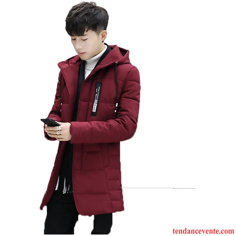 Doudoune Homme Italienne Pardessus Tendance Matelassé Rouge Homme Manteau En Coton Jeunesse Renforcé Longue Vêtements D'hiver Slim Corail Pas Cher