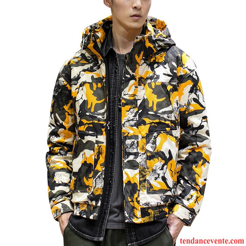 Doudoune Homme Renforcé Hiver Pardessus Tendance Camouflage Court Jaune