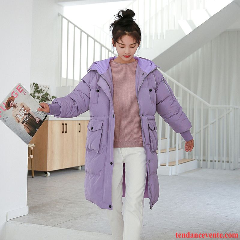 Doudoune Longue Femme Avec Capuche Longue Vêtements D'hiver Frais Renforcé Capuche Baggy Matelassé Violet Femme Pérou Pas Cher