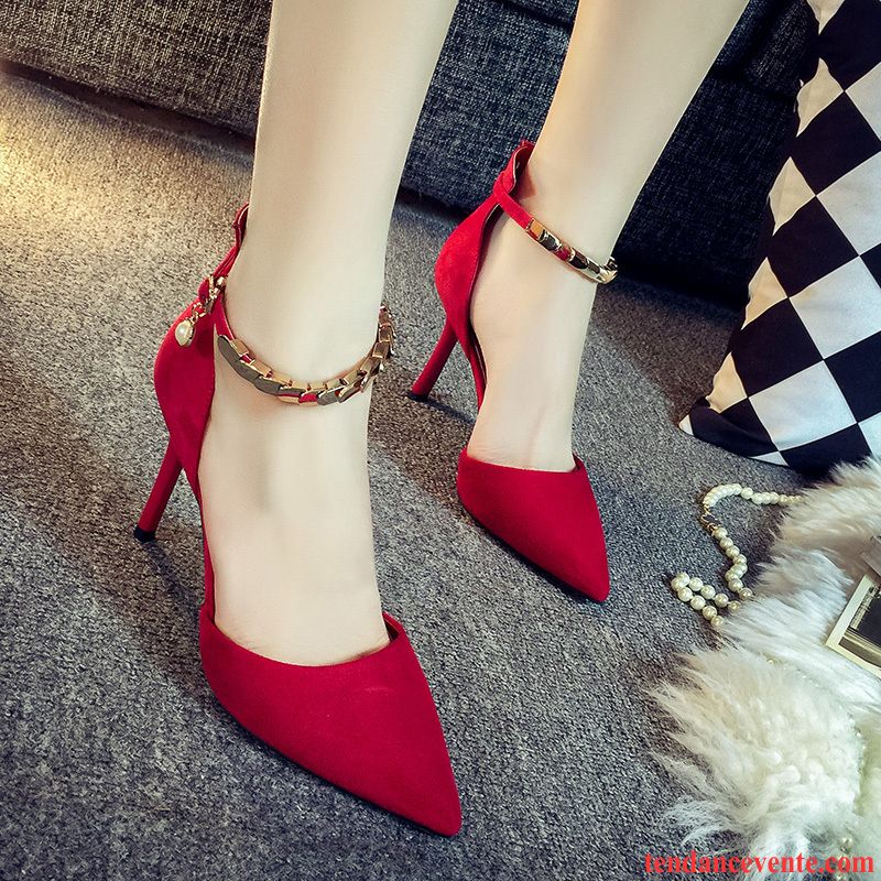 Escarpin Noir Ouvert Printemps Derbies Pointe Pointue Chaussures De Mariage Femme Sexy Rouge Talons Minces Tendance Pas Cher