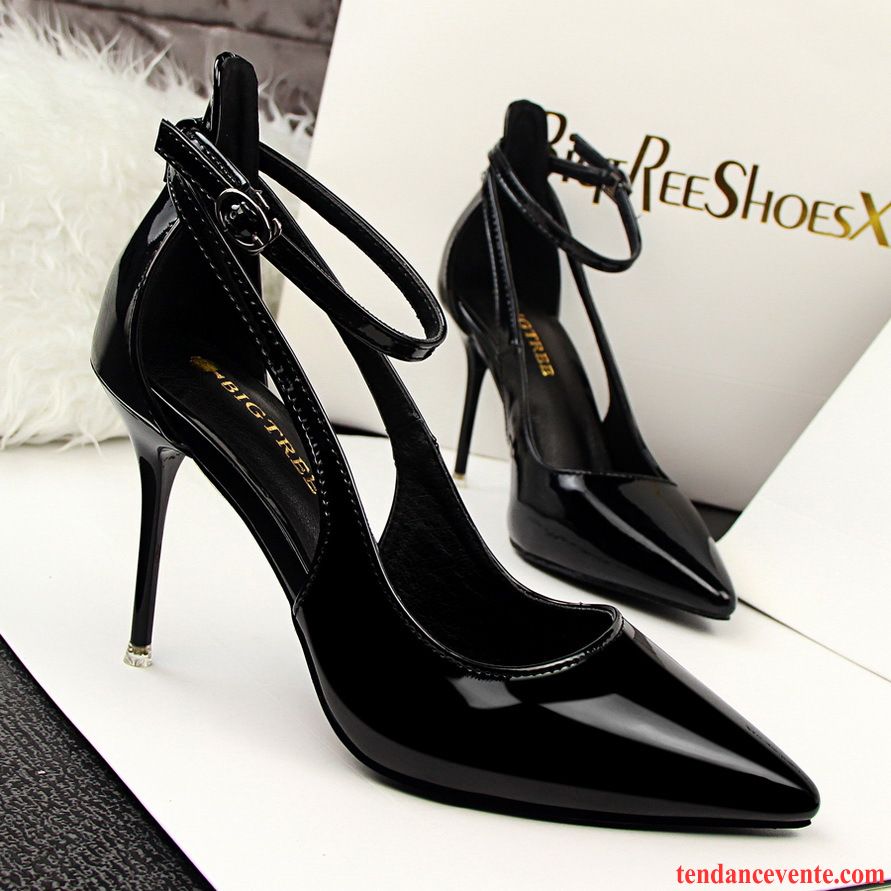 Escarpin Petit Talon Noir Professionnel Sexy Femme Talons Minces Printemps Derbies Pointe Pointue Creux Guipure