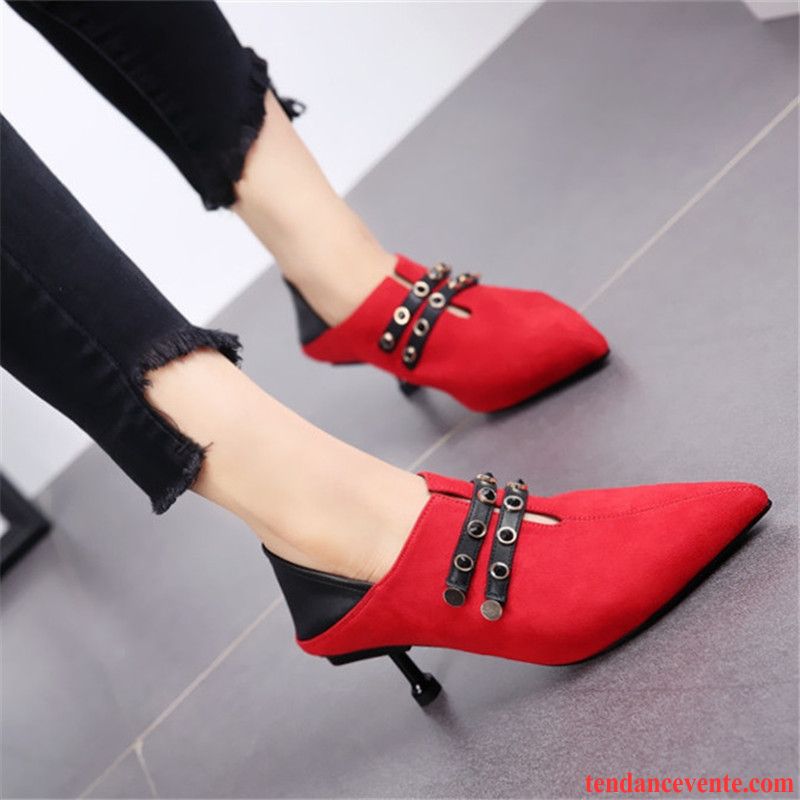 Escarpins Cuir Rouges Femme Imitation Strass Bottes Courtes Rouge Derbies Chaussures De Mariage Suède L'automne Pointe Pointue Talons Minces Beige