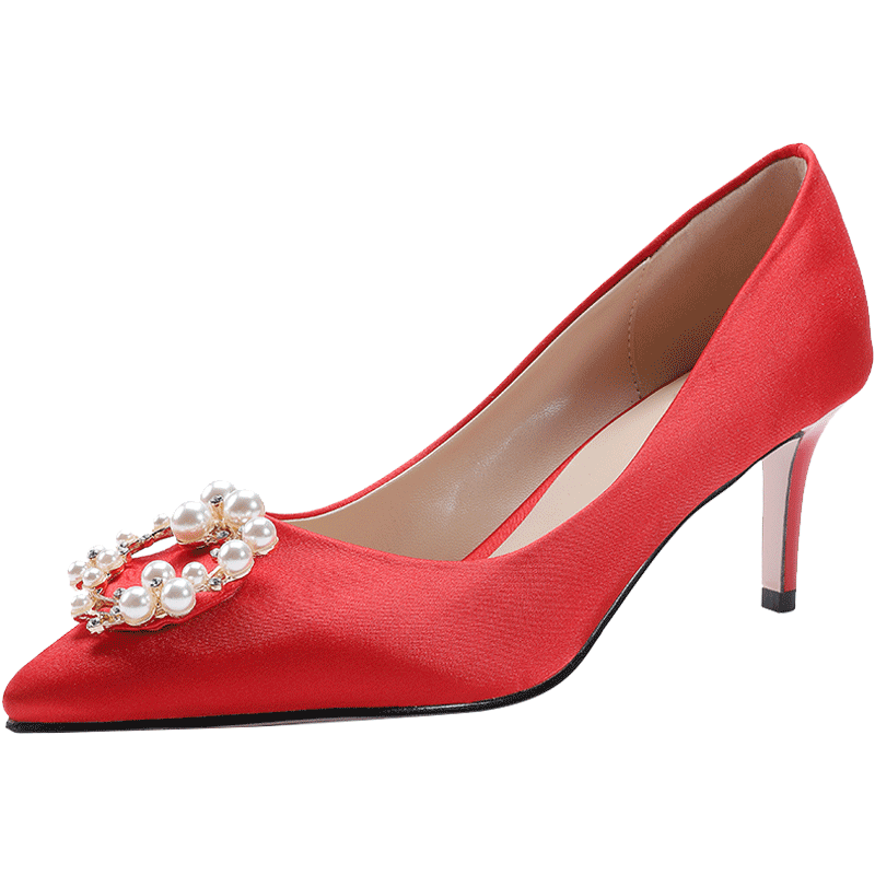 Escarpins Femme Derbies Chaussures De Mariage Mariée Perle Talons Minces Rouge