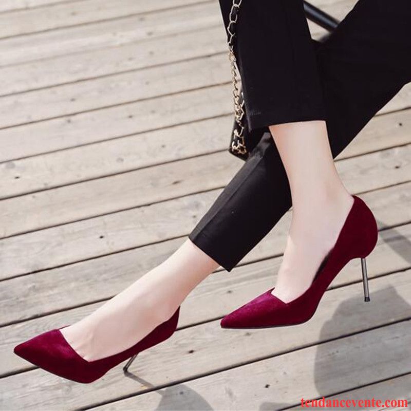 Escarpins Femme Tous Les Assortis Pointe Pointue Derbies Talons Minces Délavé En Daim L'automne Bordeaux Rouge Clair