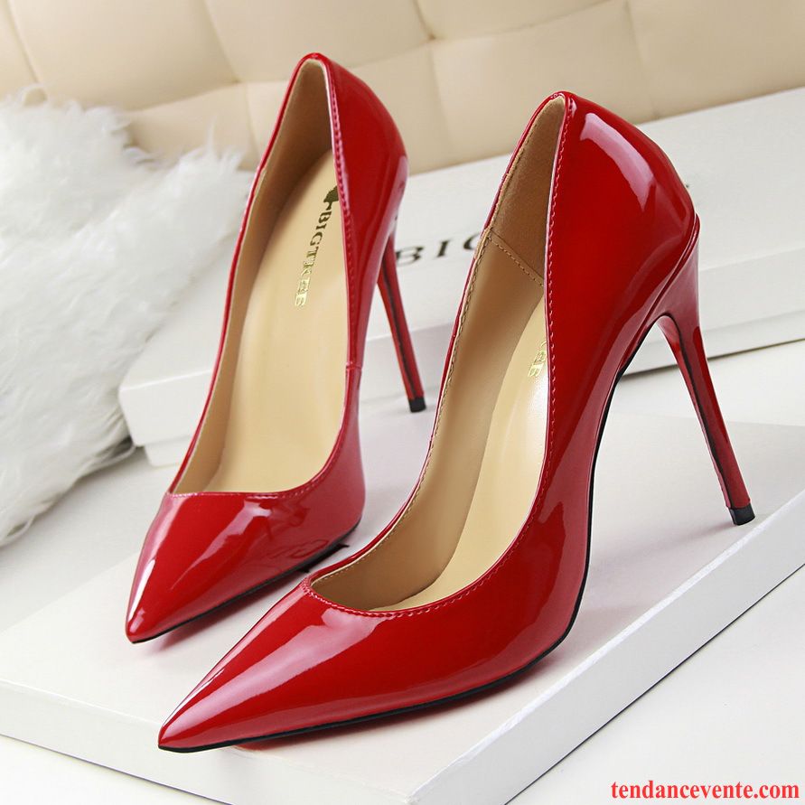 Escarpins Rouge Et Noir Femme Talons Minces Noir Cuir Verni Pointe Pointue Chaussures De Mariage Rouge Derbies Neige