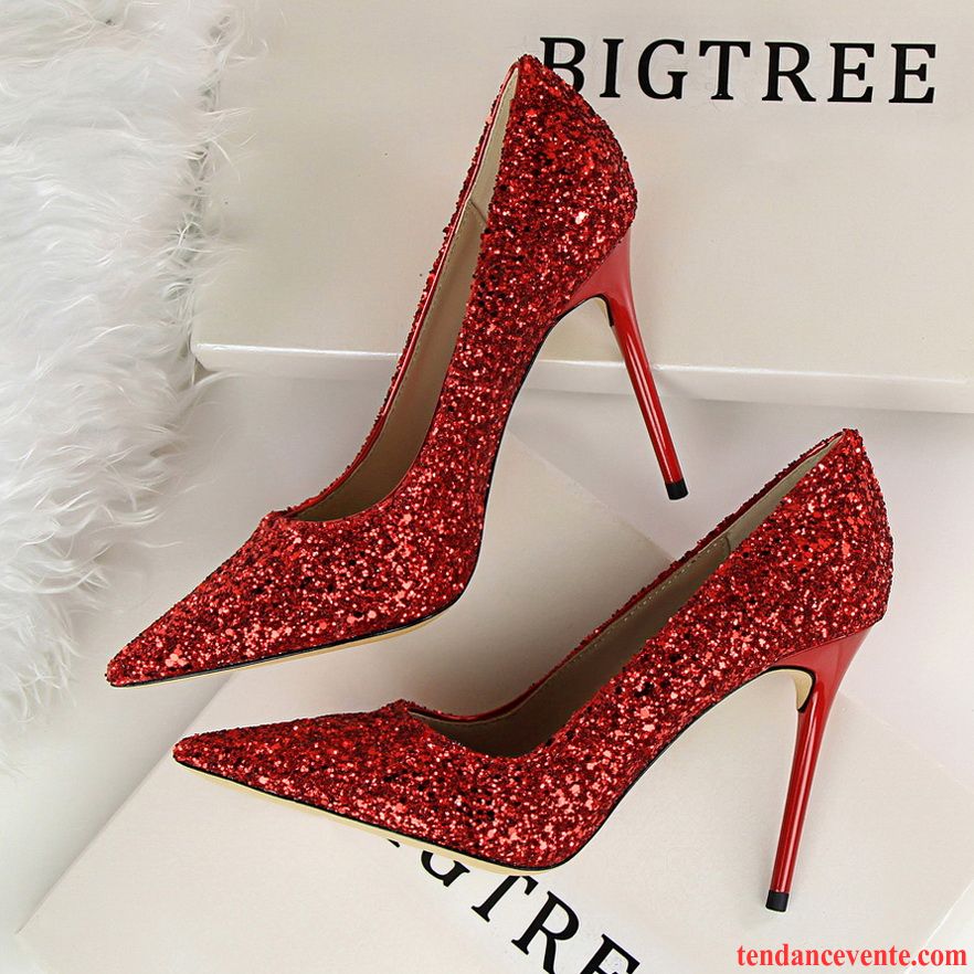 Escarpins Rouge Talon Sexy Mariage Tous Les Assortis Argent L'automne Hiver Talons Minces Femme Derbies Pointe Pointue Noir