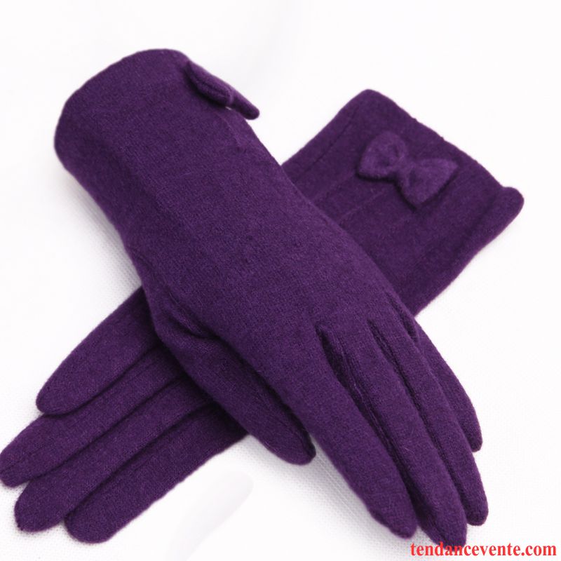 Gant Femme Étudiant Plus Épais Garder Au Chaud Couche Double L'automne Mince Violet