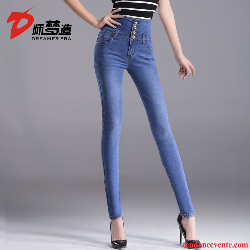 Jean Denim Femme Forme Haute Cintrée L'automne Extensible Hiver Femme Pantalon Maigre Serrer Plus De Velours Renforcé