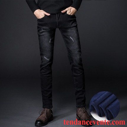 Jean Foncé Homme Plus De Velours Homme Jeunesse Hiver Renforcé Slim Noir Pantalon Maigre Extensible Chauds Bordeaux