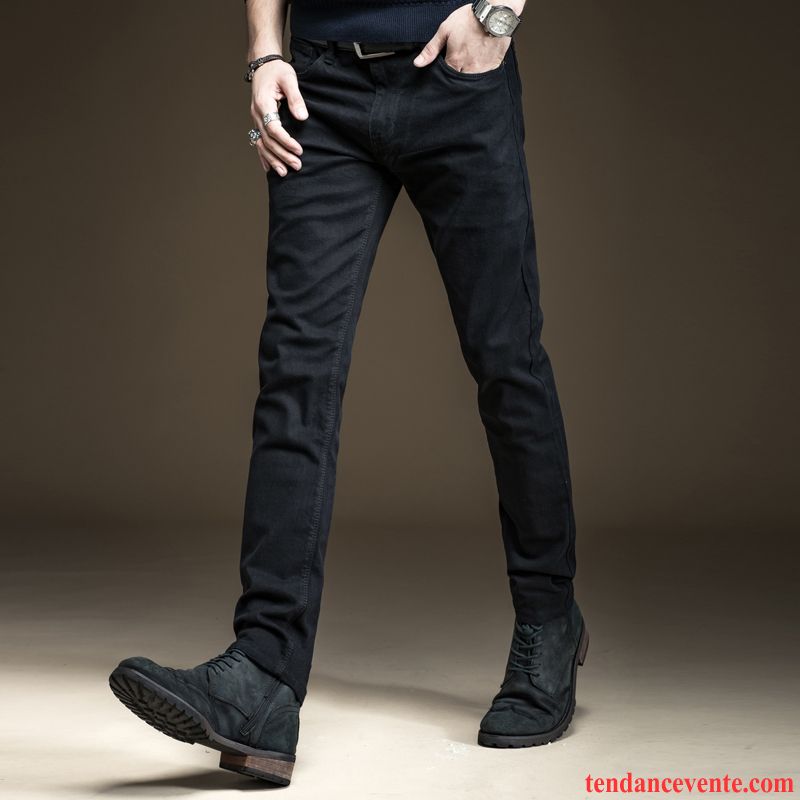 Jean Homme Noir Huilé Homme Pantalon Jeunesse Maigre Tendance Jambe Droite L'automne Noir Slim Hiver Extensible Vente