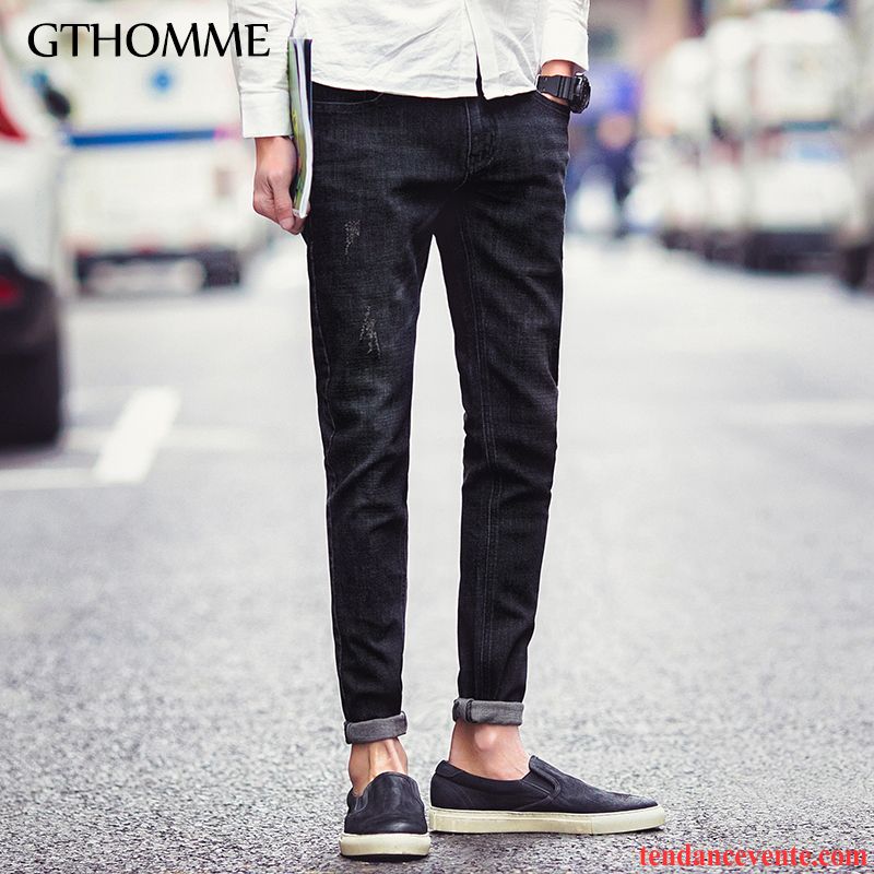 Jean Homme Pas Cher Marque Slim L'automne Homme Tendance Noir Hiver Mince Décontractée Pantalon Maigre Tomate