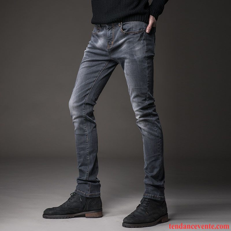 Jean Noir Homme Pas Cher Maigre Tendance Jeunesse L'automne Extensible Jambe Droite Slim Hiver Homme Pantalon