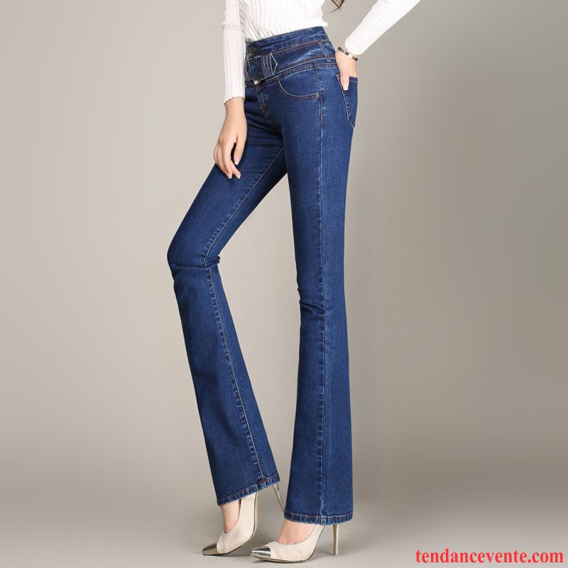 Jean Original Femme Jambe Droite Taillissime Delavé Femme Légèrement Forme Haute Cintrée Blanc Pantalon Mince Jean Évasé Extensible Slim Soldes